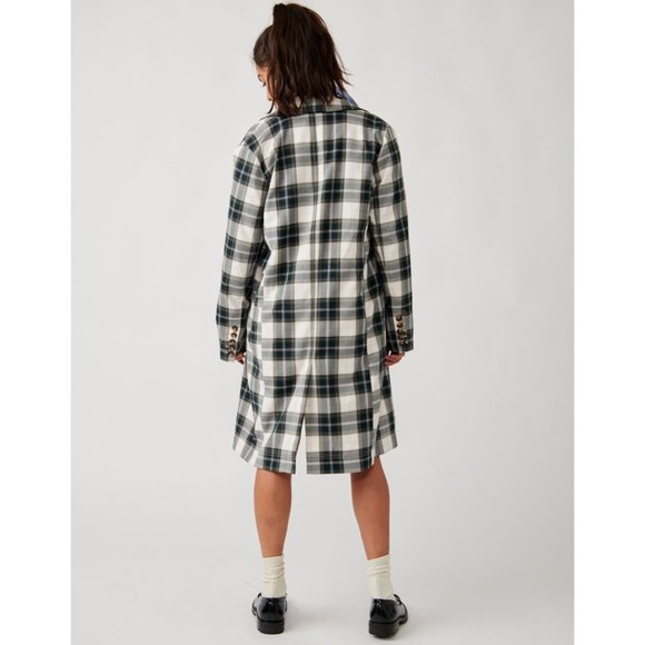 NWT FREE PEOPLE Freddie Longline Plaid Blazer / Green Plaid - Picture 3 of 11
